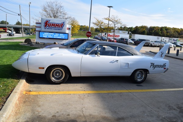 white 1970 Plymouth Superbird at summit racing in Ohio