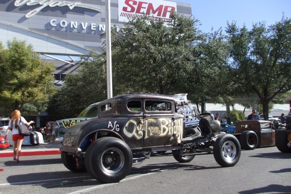 hot rod outside SEMA convention hall