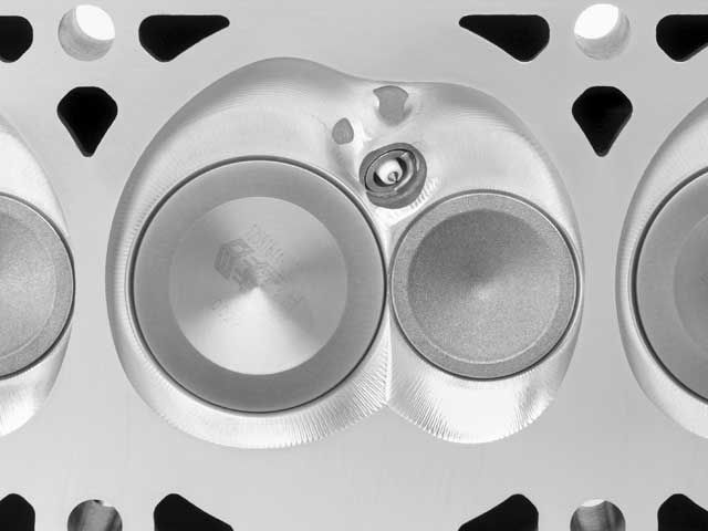 view of a cylinder head combustion chamber with valves