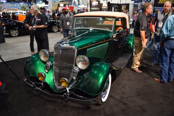 green prewar roadster coupe at SEMA Show 2015