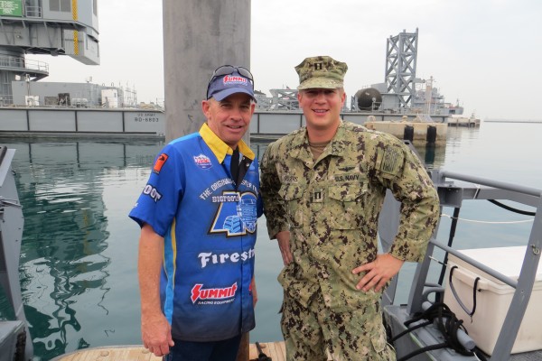 dan runte bigfoot monster truck driver with troops at naval base