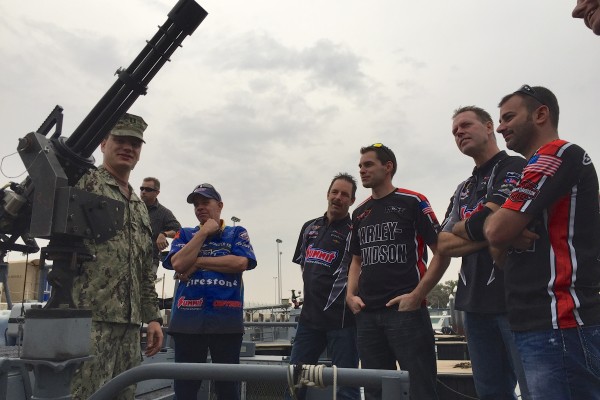 nhra drivers meet troops on naval military ship