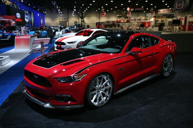 red ford mustang at sema 2015