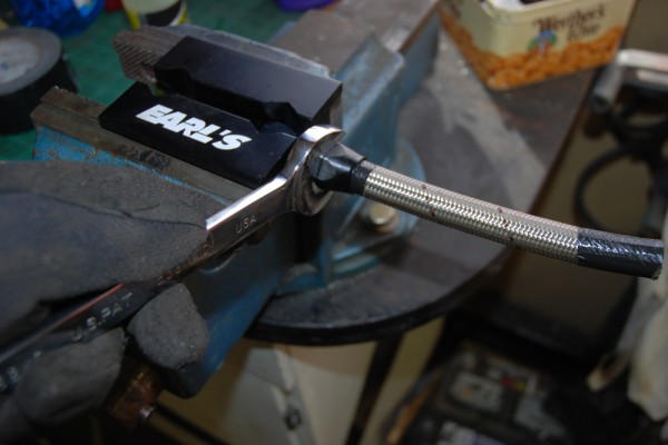installing an AN fitting onto a small section of braided hose