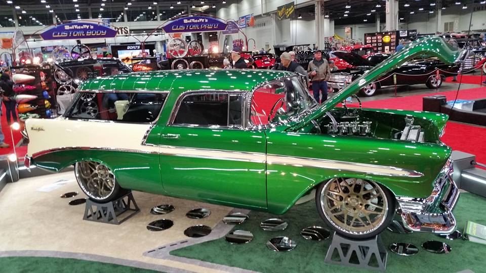 custom green 1956 chevy nomad show car