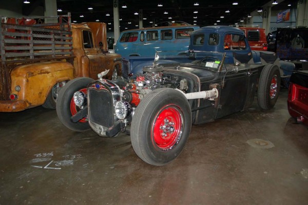 lowered ford rat rod with sbc v8 engine