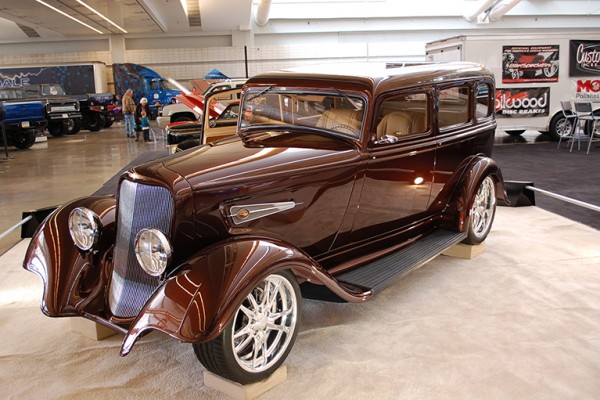 vintage four door hot rod sedan at car show