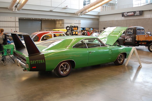 green dodge daytona charger 1969 on display at car show