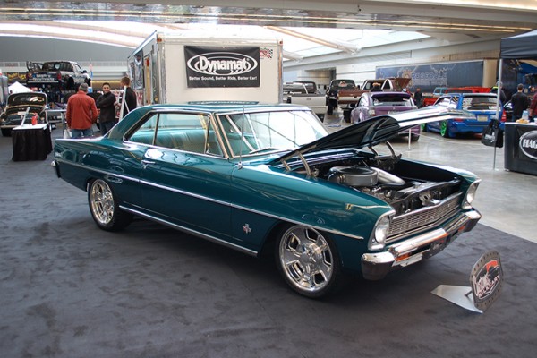 blue chevy ii nova show car on display