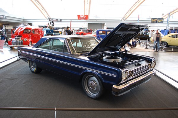 vintage plymouth muscle car coupe on display