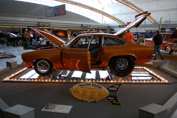 chevy vega drag race car on display