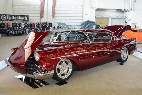 custom ford 1950s coupe at indoor car show