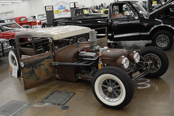 vintage style rat rod at indoor car show