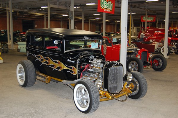ford tudor hot rod at indoor car show