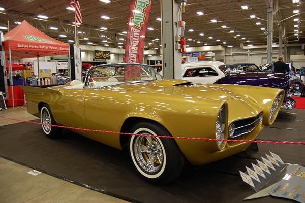 wild modified custom show car at indoor car show