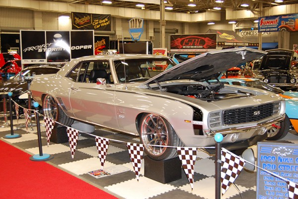 silver 1969 chevy camaro ss 396 at indoor car show