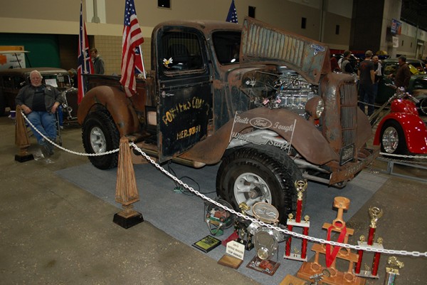 vintage hot rod truck at indoor car show