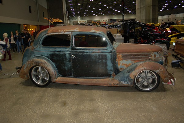 old vintage business coupe at indoor car show