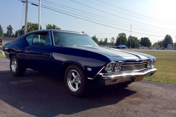 blue 1968 chevelle passenger side quarter view