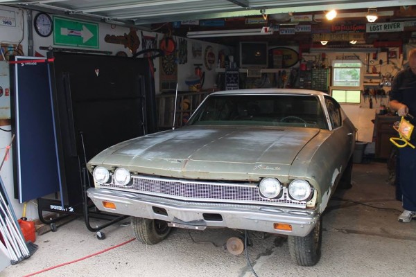 1968 chevelle in home garage prior to restoration