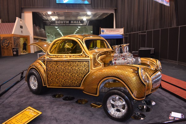 willys hot rod gasser at indoor car show