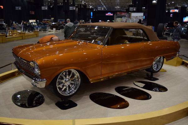 custom chevy 2 nova convertible at indoor car show