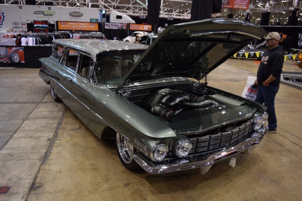 custom station wagon at indoor car show