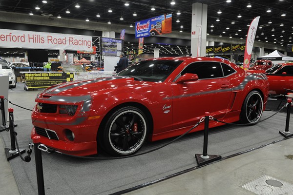 late model chevy camaro at indoor car show