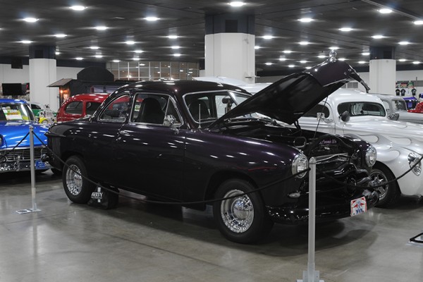 old custom car at indoor car show