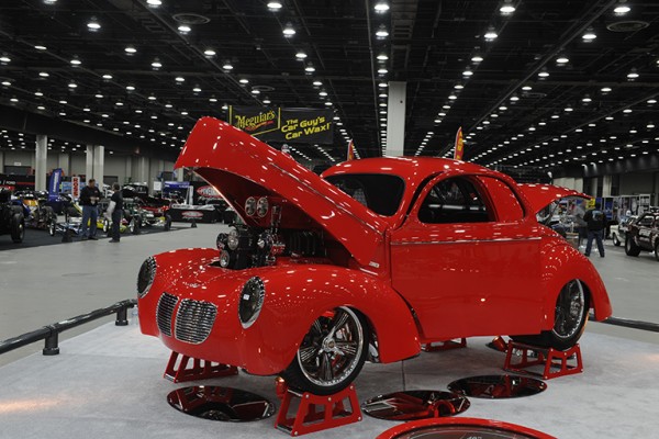 red willys show car hot rod at indoor car show