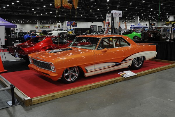 custom chevy nova ii muscle car at indoor car show