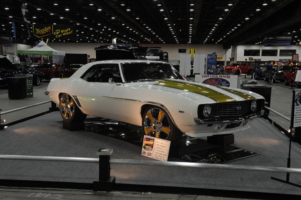 1969 custom chevy camaro ss at indoor car show