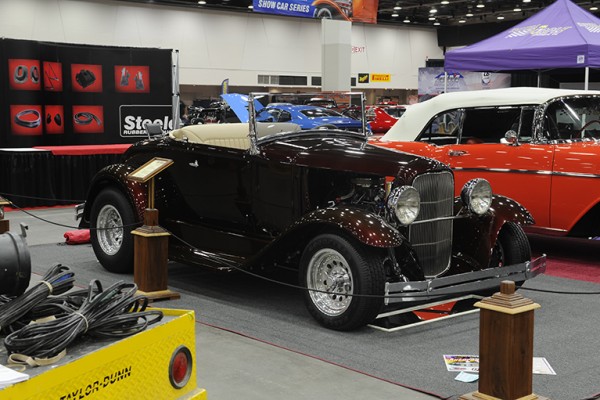 ford roadster hot rod at indoor car show