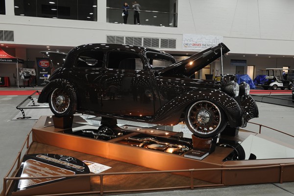 hot rod prewar coupe at indoor car show