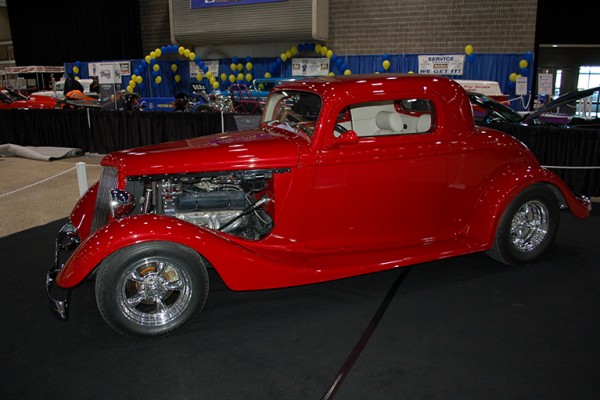 red ford 3 window coupe hot rod