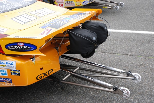 traction bars on a drag race car