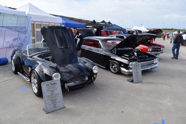 row of classic cars at a car show