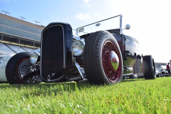 low profile shot of a ford hot rod