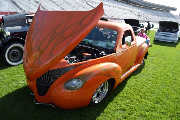 front custom flamed hot rod