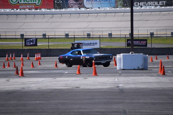 vintage plymouth duster on autocross course