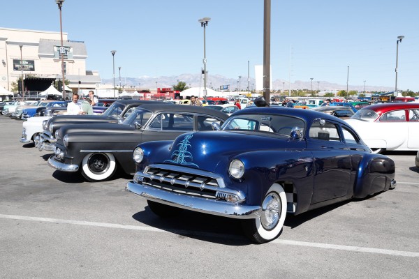 row of classic cars at a las vegas car show