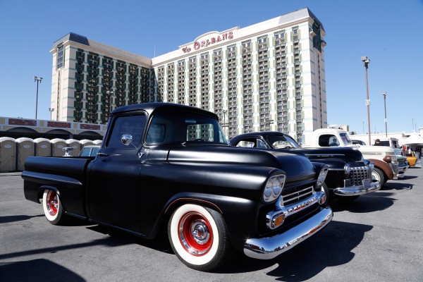 row of classic cars at a show in las vegas