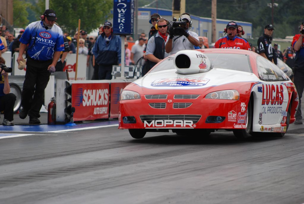 dodge pro stock car launching at nhra drag race