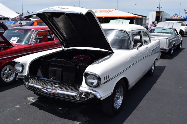 white tri five 1957 chevy gasser hot rod