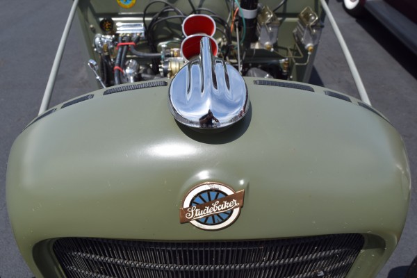 Studebaker badge on radiator cowl of an old hotrod