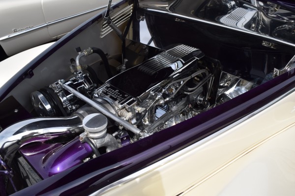 engine in a custom hotrod show car