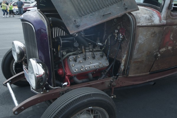 ford flathead v8 in an old hotrod