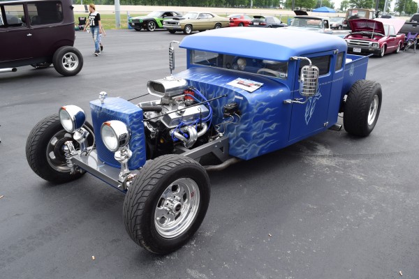 blue customized hotrod coupe
