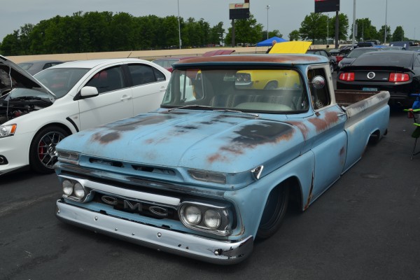 lowered gmc pickup truck with patina