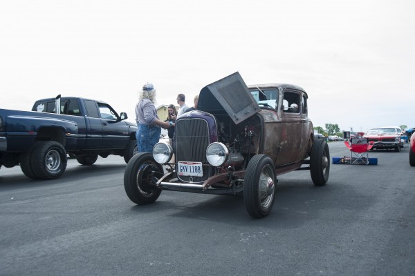 highboy ford hotrod coupe with hood/cowl open